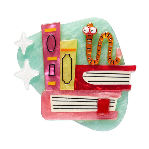 Barb the Bookworm Brooch  -  Erstwilder  -  Quirky Resin and Enamel Accessories