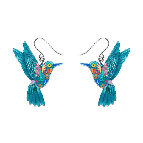 Frida's Hummingbird Drop Earrings  -  Erstwilder  -  Quirky Resin and Enamel Accessories