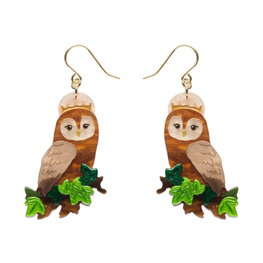 Regal Woodland Owl Drop Earrings  -  Erstwilder  -  Quirky Resin and Enamel Accessories