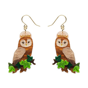 Regal Woodland Owl Drop Earrings  -  Erstwilder  -  Quirky Resin and Enamel Accessories