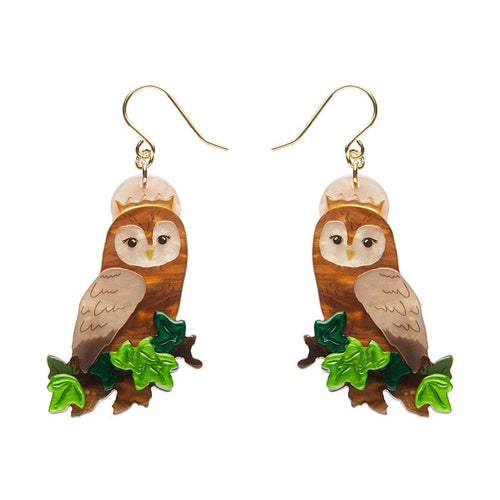 Regal Woodland Owl Drop Earrings  -  Erstwilder  -  Quirky Resin and Enamel Accessories