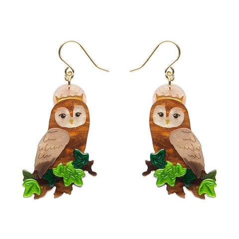 Regal Woodland Owl Drop Earrings  -  Erstwilder  -  Quirky Resin and Enamel Accessories