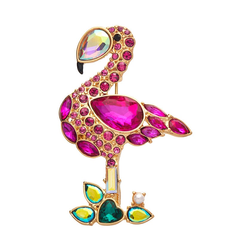 Flamboyant Flamingo Funk Stone Set Crystal Brooch